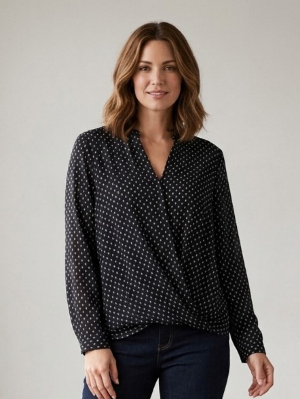 Adrianna Papell Black & White Twist-Front Patterned Blouse
